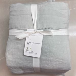 Pottery Barn Belgian Flax Linen King Sheet Set, Soft Grey color, NWT